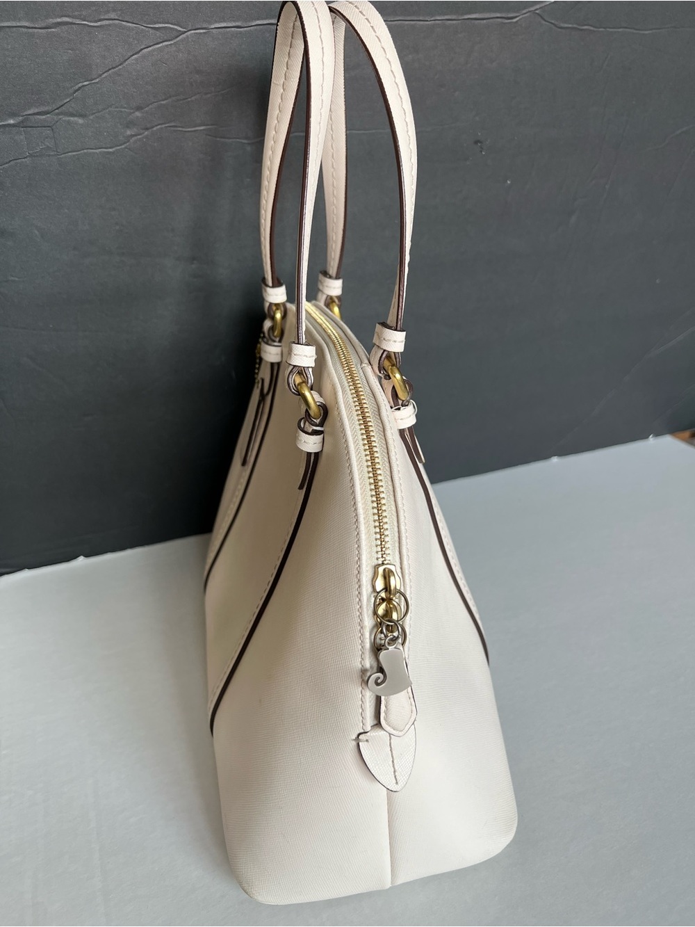 Coach Peyton Cora Satchel Bag Beige Sand Saffiano Leather # F25671 - Picture 7 of 16